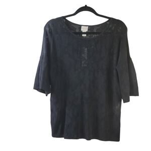 Chico's Black Floral Pullover Shirt Tee  Sz 0